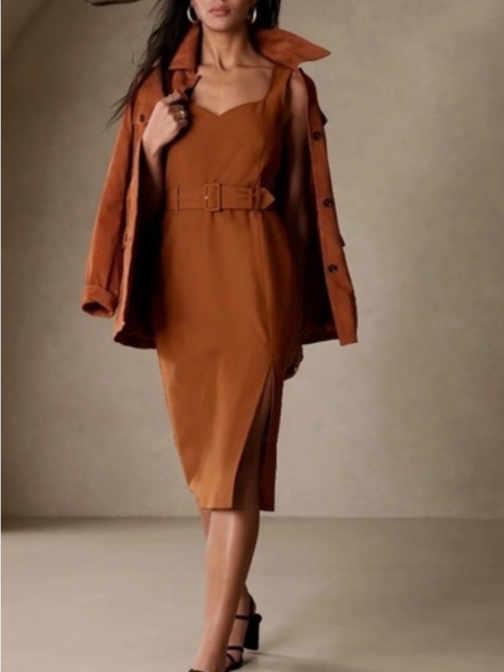 Banana Republic Sleeveless Belted Midi Dress in Rust